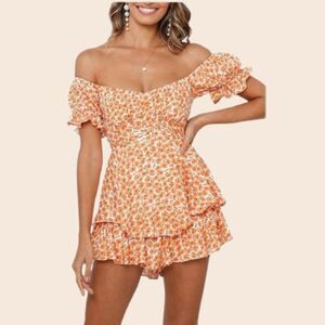 Saints and Secrets Yellow Floral Mini Playsuit / Romper Size Small